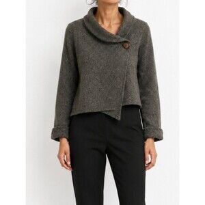 Chiara D’Este Made in Italy Charcoal Gray Asymmetrical Cropped Wool Jacket M